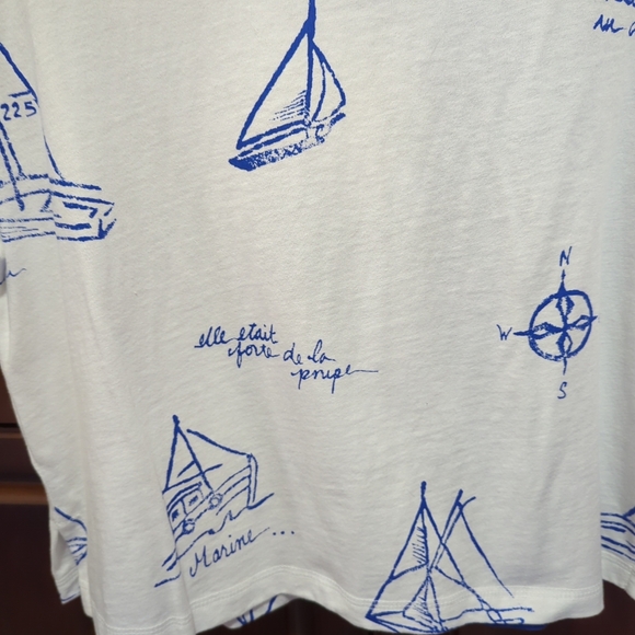 Women's Copa Cabana Sailboats USA Blouse Size Petite Sm Short Sleeve Button Up - Picture 8 of 10